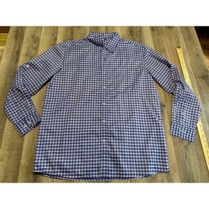 American Outback Button Down Mens Large Blue Plaid Adult Long Sleeve Roll Tab EX